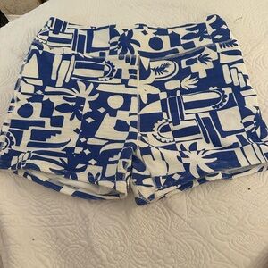 Blue and White Patterned Women's Swim Shorts